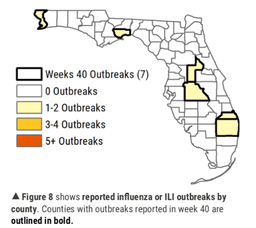 Flu outbreaks by county in Florida